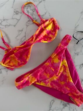 Lovers + Friends Underwire Top & Kolbie Bottom Bikini SET - Sunset Tie Dye - XXS